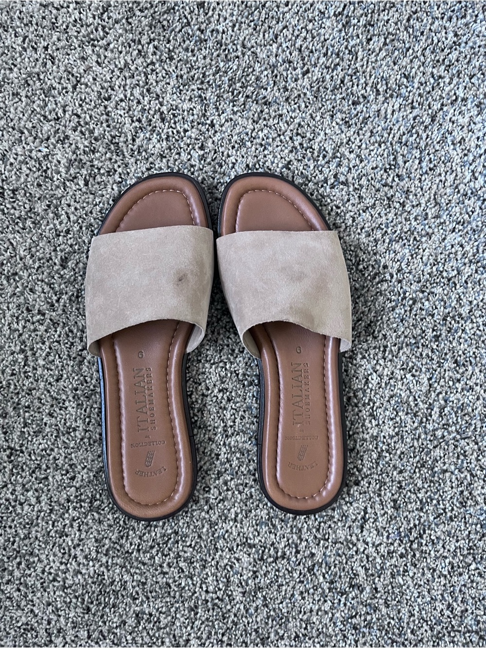 Italian Shoemakers Taupe Suede Slide Mules